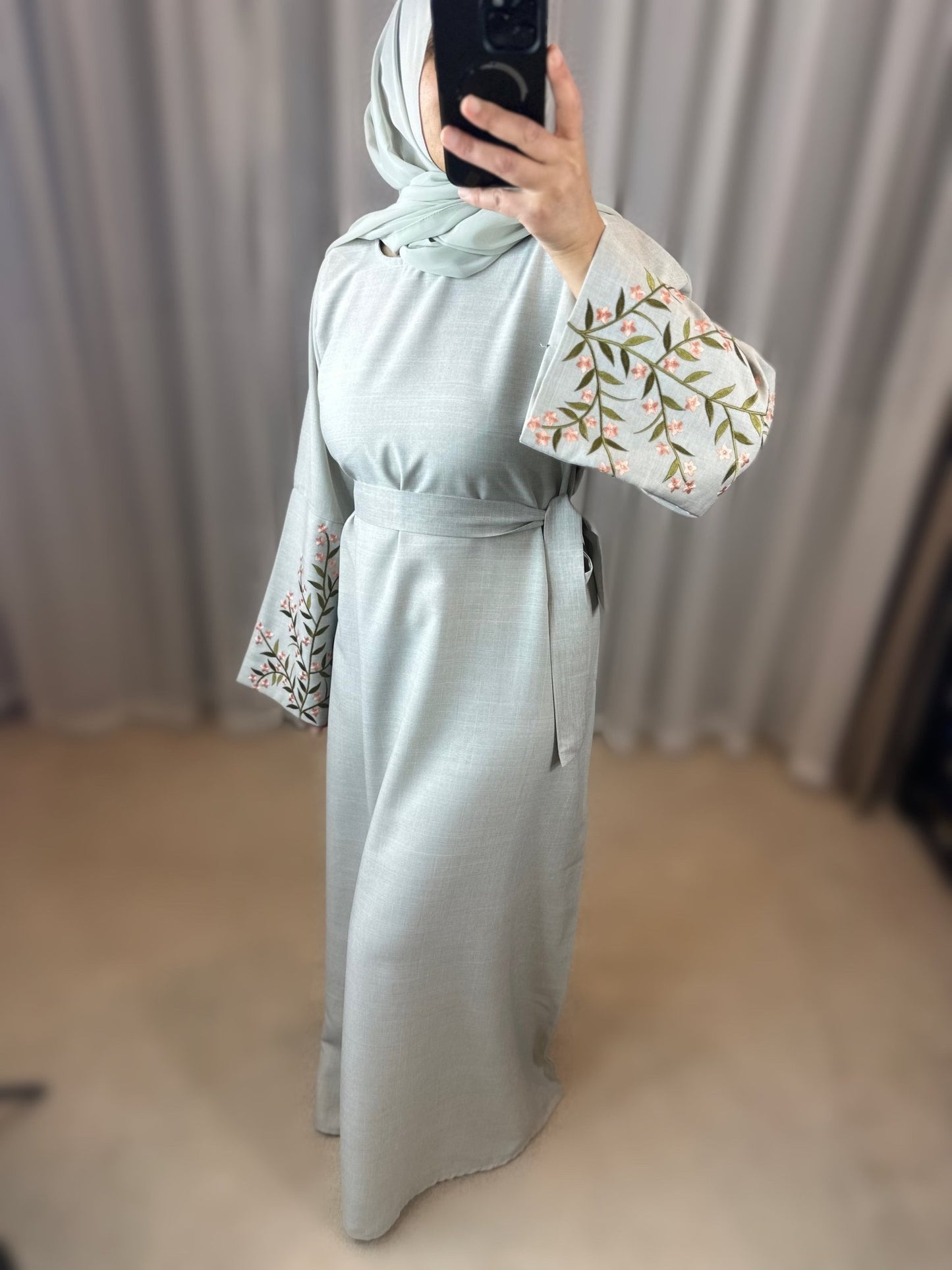 Flower Embroidery Sleeve Abaya Dress - Mesyana