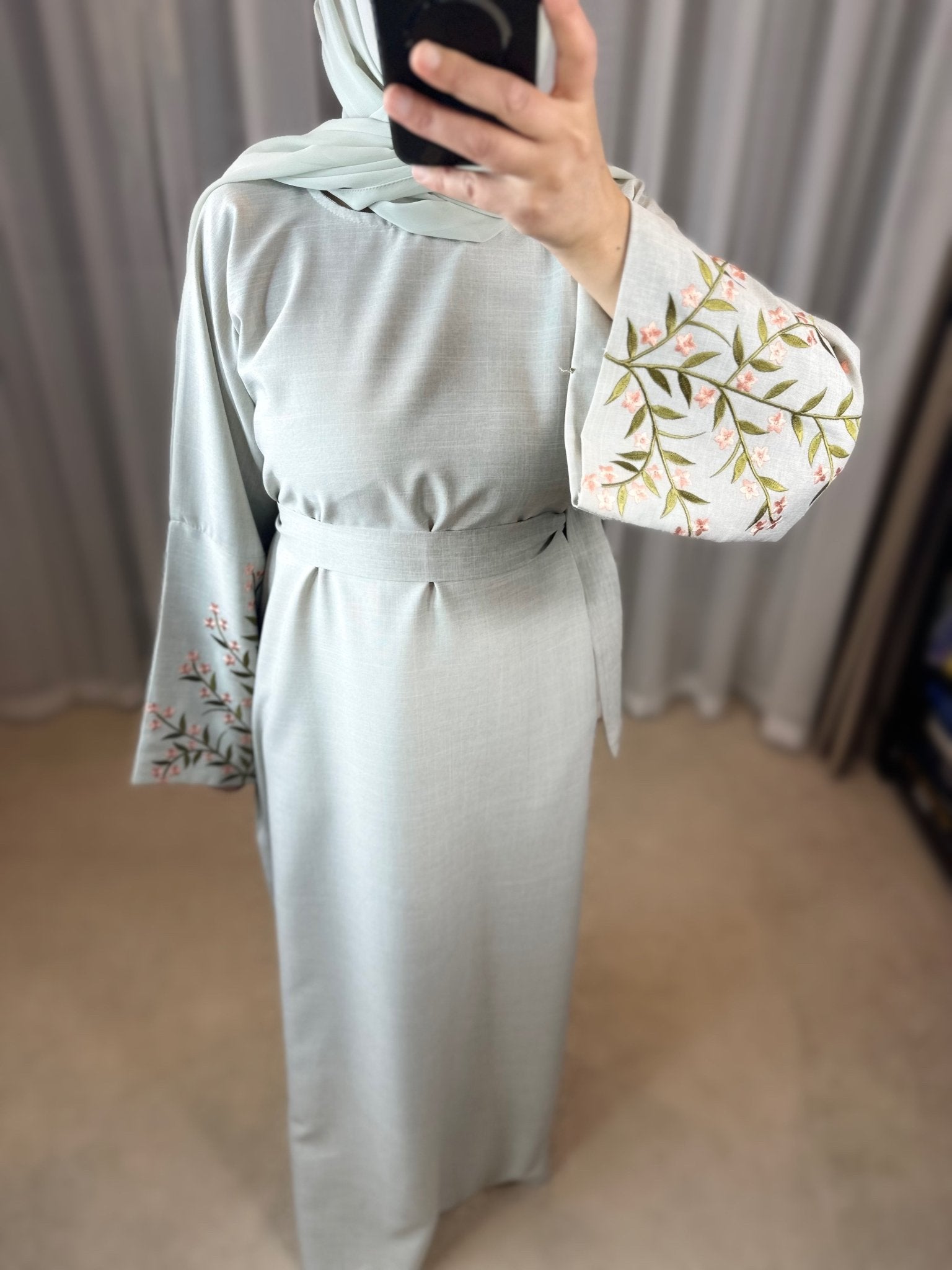 Flower Embroidery Sleeve Abaya Dress - Mesyana